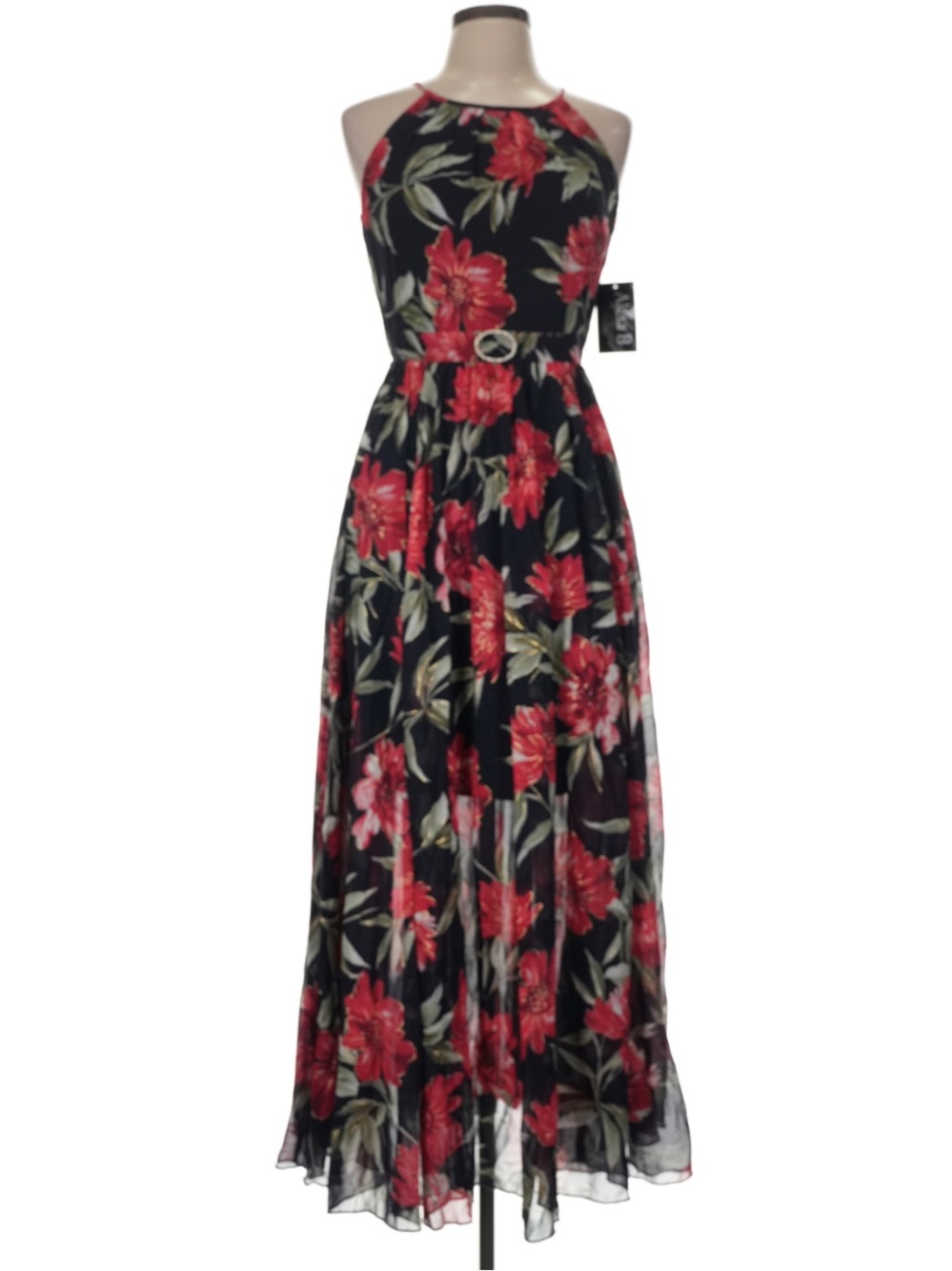 Alexa B. Nites Floral Halter Midi Dress Black Red Size 6 NWT